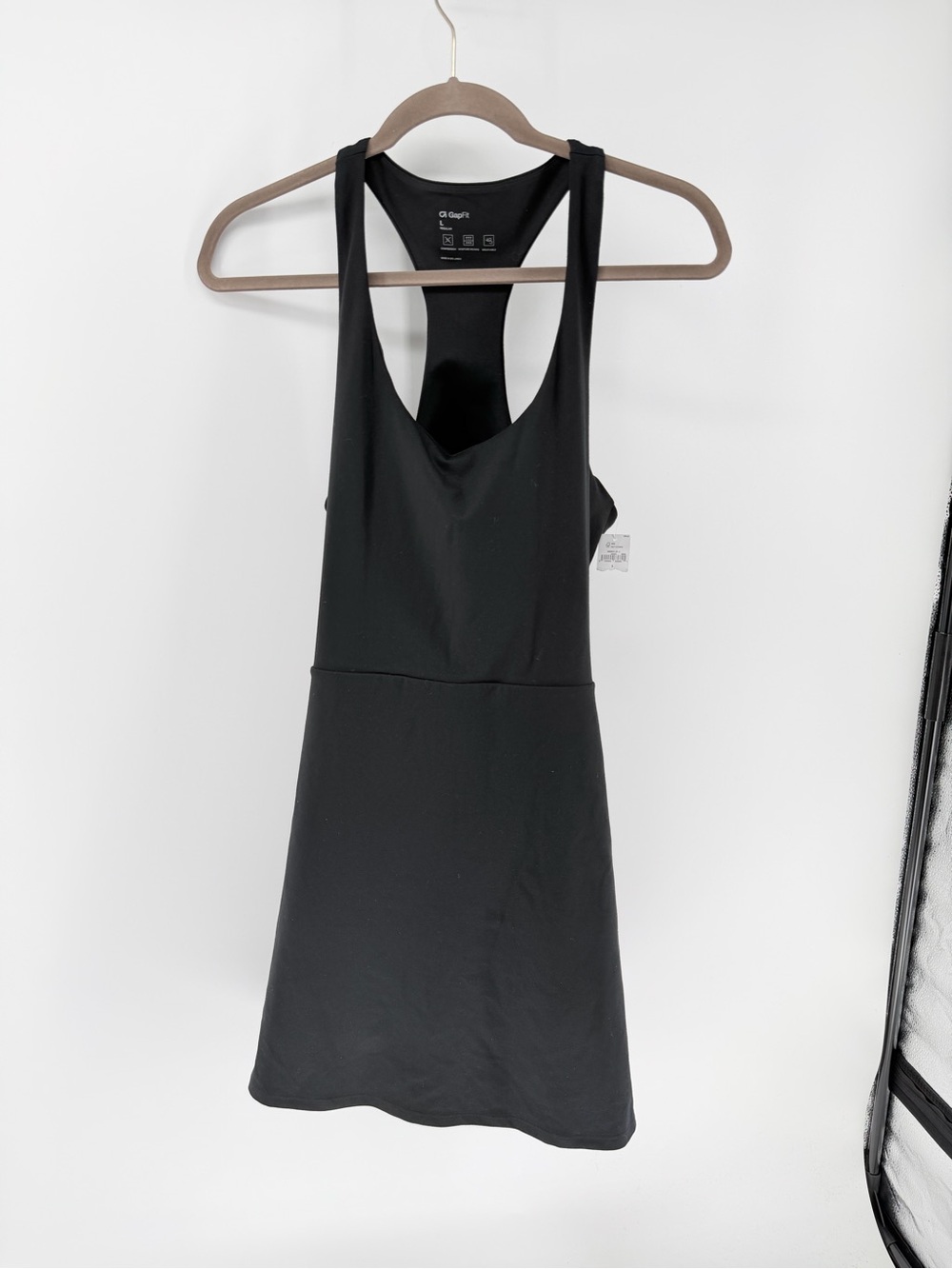 Gap Dit Black Racerback Open Back Tank Dress - NWT L Built in Short & Bra